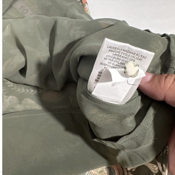 JOIE [ Large ]‎ Flutter Sleeve Floral Mock Neck Smocked Blouse Top Green - Picture 5 of 14